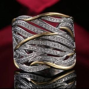 Sterling Silver & 14k over silver Pave cz Ring